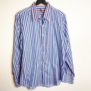 Robert Graham Tailored Fit Multicolor Stripe Button Shirt Men’s Size XL